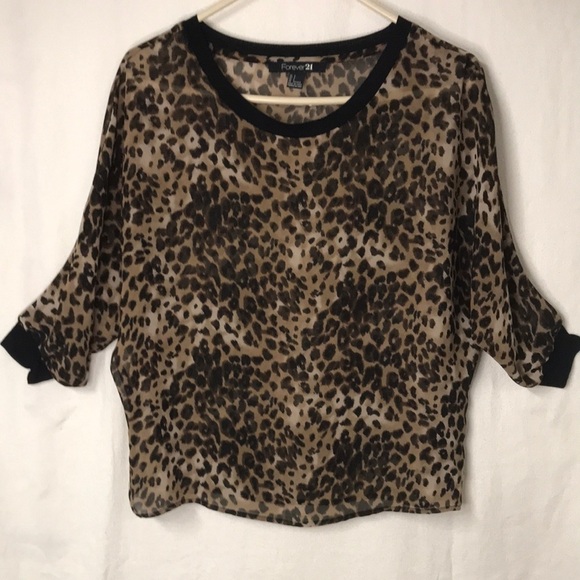 FOREVER 21 Women’s Sheer Blouse Top in Animal Print Dolman Sleeves Flowy Size S - Picture 1 of 11